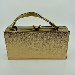 Vintage 1960s Handbag Gold Metal & Vinyl Purse
